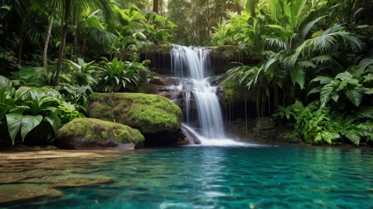 240647016_m (1) Waterfall in the tropical forest. Waterfall in the jungle.<br />